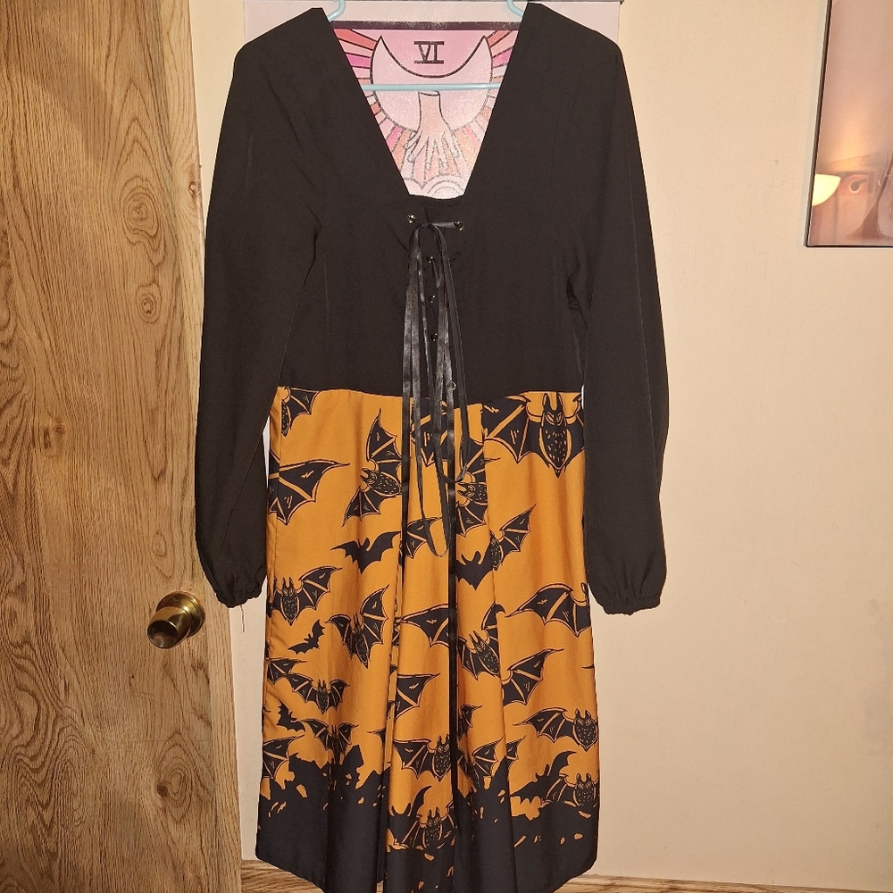 Bat Print Orange And Black Dress Size 2X By Shein - Picture 1 of 5